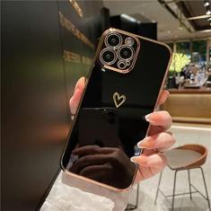 Imagem de Estojo macio à prova de choque para celular Plating Love Heart para iPhone 14 13 12 11 Pro Max X XR XS 7 8 Plus SE 3 Lens Camera Protective Cover, Black, for iphone 13 Mini