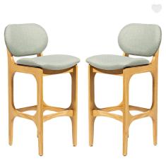 Imagem de Kit 2 Banquetas para Cozinha Americana Decor Madeira Mel Linho Verde L84 RMI