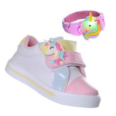 Imagem de Tenis Unicórnio Infantil Menina Vem a Pulseira de Luzinha Led Luz - Pe