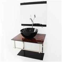 Imagem de Gabinete De Vidro 60Cm Iq Inox Com Cuba Redonda - Madeira Nogueira