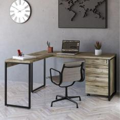 Imagem de Mesa De Escritório Em L Estilo Industrial 150X150cm Com Gaveteiro Vola