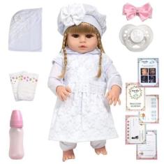 Imagem de Boneca Bebe Reborn Recém Nascida 46cm Loira Olho Castanho - Cegonha Re