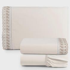 Imagem de Jogo de Lençol Solteiro 3 Peças Basic Percal 180 Fios Lese Bordado Inglês - Palha