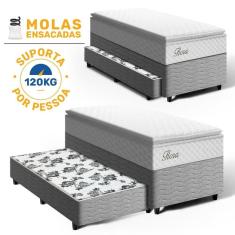 Imagem de Cama Box com Colchão de Molas Ensacadas Pillow Top Flora + Auxiliar de Molas Unique Solteiro 88cm