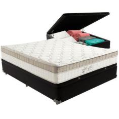 Imagem de Cama Box Baú Preto e Colchão King Best Bege Molas Ensacadas Casal Anjo