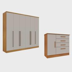 Imagem de Guarda-Roupa 6 Portas Portugal E Comoda 4 Gavetas Chicago Espresso Móveis Cinamomo/Off White