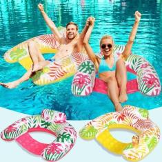 Imagem de VercanMonth Pacote com 2 cadeiras infláveis de piscina para adultos, cadeiras de piscina com suporte de copo, boias flutuantes portáteis para piscina, brinquedos de verão, boias flutuantes para festa