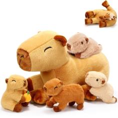 Imagem de Bichos de pelúcia PullCrease Capybara Mommy com 4 bebês de 40 cm