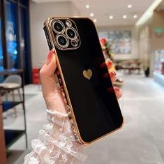 Imagem de Capa de telefone macia galvanizada com coração de amor para iPhone 11 12 13 14 15 Pro Max XS X XR 7 8 Plus Mini SE 2020 Capa de silicone, preta, para iPhone 12