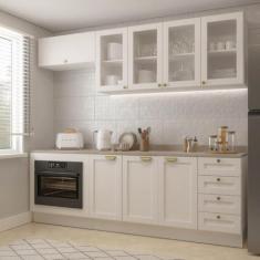 Imagem de Cozinha Modulada 6 Peças com Tampo, Portas de Vidro e Balcão para Forno de Embutir Cabecasa Madeiram Branco