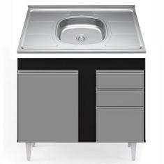 Imagem de Balcão Gabinete Com Pia Inox 100cm 2 Portas 2 Gavetas Luziania Preto/C