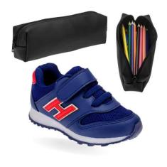 Imagem de Tênis Infantil Masculino Menino Sapato de Criança Escolar e Estojo - C