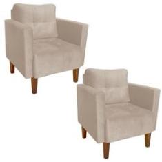 Imagem de Kit 02 Poltronas Lívia Suede Bege Pés Chanfrado Drossi