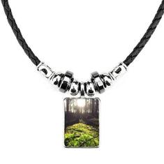 Imagem de DIYthinker Colar de Cenário da Natureza Florestal com Pingente de Corda de Couro Torque