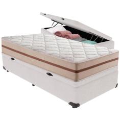 Imagem de Cama Box Baú Branco E Colchão Classic 26 Cm Molas Ensacadas Solteiro Anjos