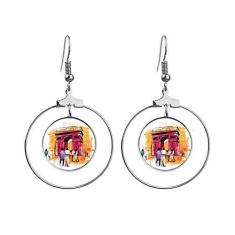 Imagem de Brincos Triumphal Arco Paris França de desenho à mão Pendente Arco Joias Círculo Gota