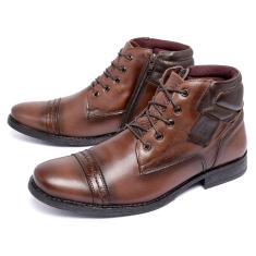 Imagem de Bota Botina Coturno Ferrile em Couro Bico Redondo Zíper Café e Marrom  masculino