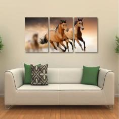 Imagem de Quadro Cavalos Decorativo Paisagem Em Tecido 3 Peças