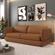 Imagem de Sofá Living 2 Lugares 205cm Pés Madeira Dalian Couro Caramelo G52 - Gran Belo