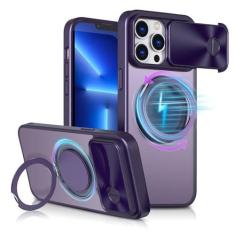 Imagem de Lokyoo Capa para iPhone 13 Pro Max, [Capa de câmera deslizante] [Compatível com Magsafe] [Suporte de anel giratório] À prova de choque de grau MIL com parte traseira rígida fosca, capa protetora