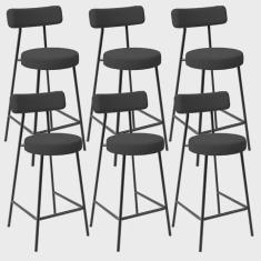 Imagem de Kit 06 Banquetas Baixa Para Cozinha Sala De Jantar Bancada Milão L02 Bouclê Preto - Lyam Decor