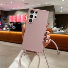 Imagem de Capa de telefone com cordão crossbody para Samsung Galaxy S24 S23 S22 S21 Plus S20 FE Note 20 Ultra Candy Color Silicone Soft TPU Capa, areia rosa, para Samsung S23Ultra