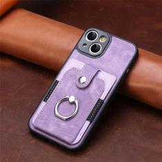 Imagem de Capa de telefone com compartimento para cartão carteira para iPhone 15 14 13 12 11 Pro XR X XS Max 8 7 Plus Suporte magnético para anel de dedo Capa de couro, roxa, para iPhone X (XS)