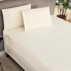 Imagem de Jogo De Lençol Kiev Queen Ponto Palito 3 Pçs Barato - Palha - Casa Sho