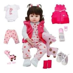 Imagem de Bebê Boneca Reborn Realista Girafinha Menina De Silicone 48cm Olhos Ca