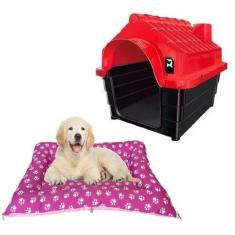 Imagem de Casinha Pet N4 Plástica Cães E Gatos + Cama Acolchoada Rosa - Mecpet