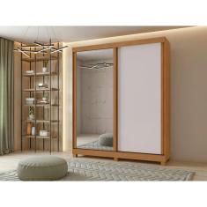 Imagem de Guarda Roupa Lopas 02 Pts Zeine 2024 - 1Pt Glass E C/Pes Pvc Amendoa Cle/Off Wh/Amendoa Cle
