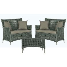 Imagem de 2 Sofás Área e Mesa Igapó Alumínio Pintura Fendi Corda Náutica Estofado Impermeável Almofada 8 Trama