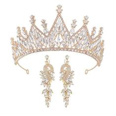Imagem de 1 conjunto de brincos de coroa barroca de cristal para mulheres