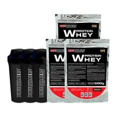 Imagem de KIT 3x Whey Protein 500g + 3x Coqueteleira - Bodybuilders Sabor Chocolate