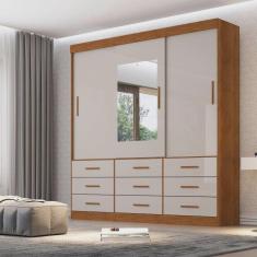 Imagem de Guarda Roupa Casal Com Espelho 3 Portas 9 Gavetas New Star Sallêto Móveis Cinamomo Com Off White