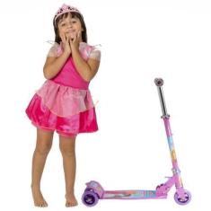 Imagem de Patinete De Ferro Até 75 Cm E 50 Kg + Fantasia Infantil Rosa - Dm Toys