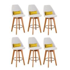 Imagem de Kit 06 Banquetas Bege Claro E Almofada Corino Amarelo