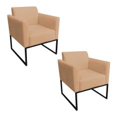 Imagem de Kit 02 Poltronas Marisa Suede Base Industrial Metálica  D`Rossi