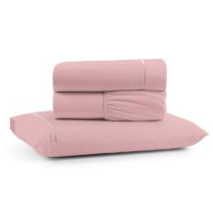 Imagem de Jogo de Lençol Luiza Solteiro 3 Pçs Percal 100% Algodão 180 Fios Ponto Palito - Rosa
