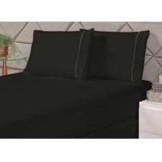 Imagem de Lençol King Size 3 Un Liso C Elástico E Ponto Palito Preto