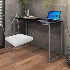 Imagem de Kit Escritório Clark Cadeira e Mesa Industrial Ferro Cinza Tampo MDF Preto Sintético Branco - Ahz Móveis