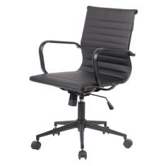 Imagem de Cadeira Giratória Baixa Office Sevilha Esteirinha Rivattis Em Pu Preto Aço Preto Base Rodízio