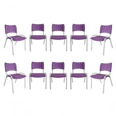 Imagem de Kit 10 Cadeiras Iso Para Escola Escritório Comércio Roxa Base Branca