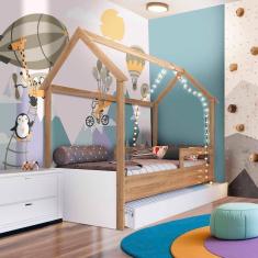Imagem de Cama Infantil Solteiro Com Auxiliar Casinha Aveiro Oak Branco Carrossel Shop jm