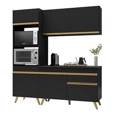 Imagem de Armário de Cozinha Compacta 182cm Veneza Multimóveis V3694 Preto/dourado