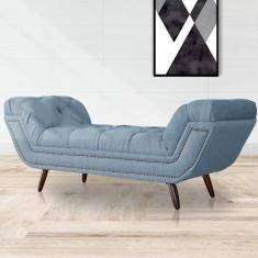 Imagem de Recamier Calçadeira Estofado Sienna Solteiro 90 Cm Linho Azul - Lm Dec