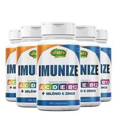 Imagem de Kit 5 Imunize Vitaminas A, C, D, E, B12 + Selênio e zinco Unilife 60 cápsulas