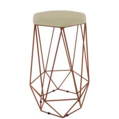 Imagem de Banqueta Aramado Hexagonal Base Bronze Suede Bege - Maitê Moda Casa, B