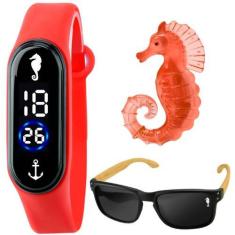 Imagem de relógio prova dagua digital infantil + oculos proteção uv pulseira aju