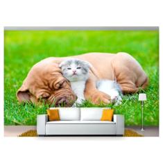 Imagem de Papel De Parede Animais Cão Gato Dormindo 3D Anm155